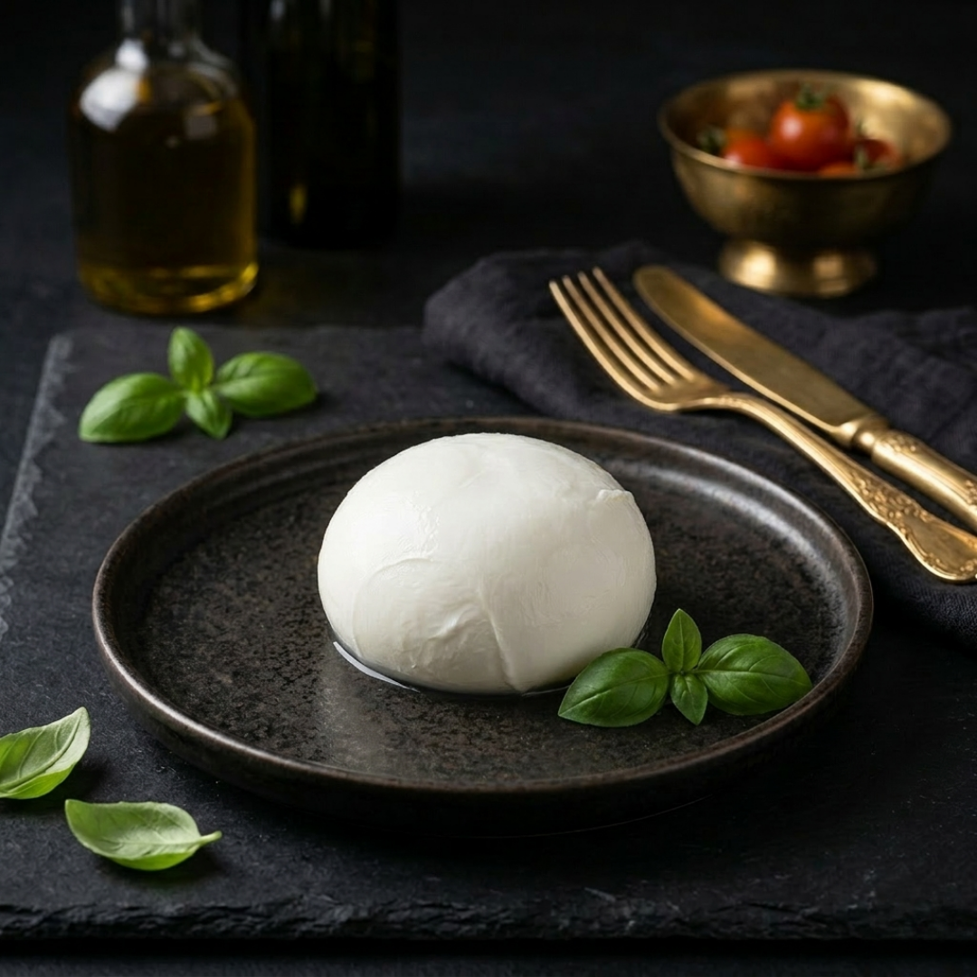 Mozzarella di Bufala Campana DOP Caseificio Franzese su fondo nero artigianale